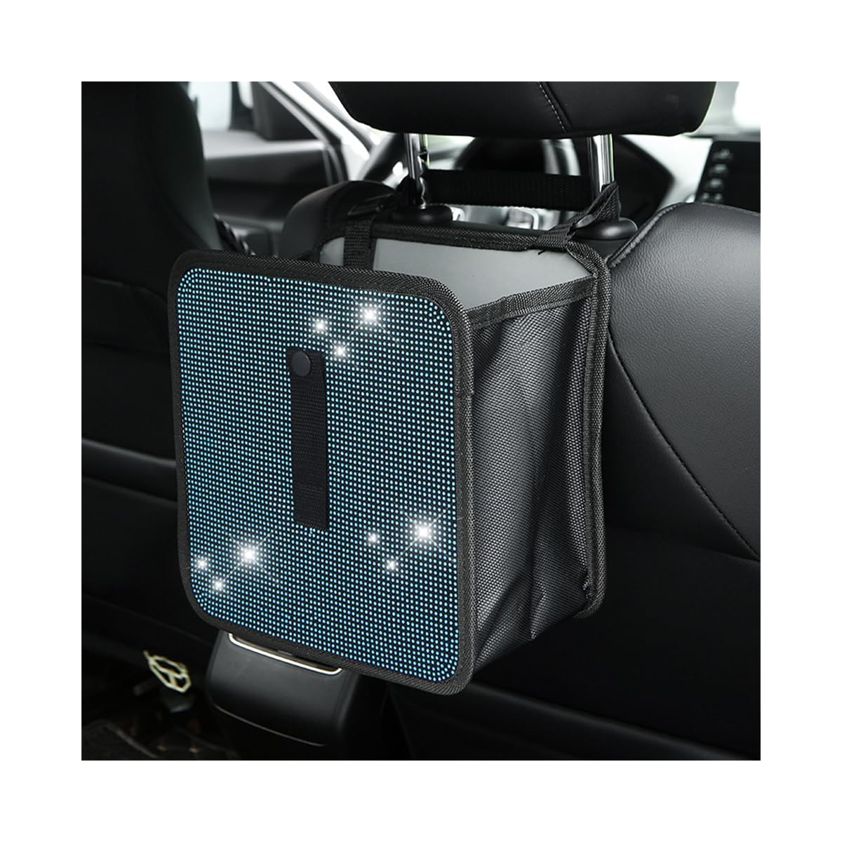 BELOMICar Foldable Trash Can, Bling Rhinestone Crystal Auto Hanging Waterproof Leakproof Garbage Bin, Vehicle Waste Basket Dustbin, Multipurpose Car Organizer Accessories for SUV Truck RV (Blue)