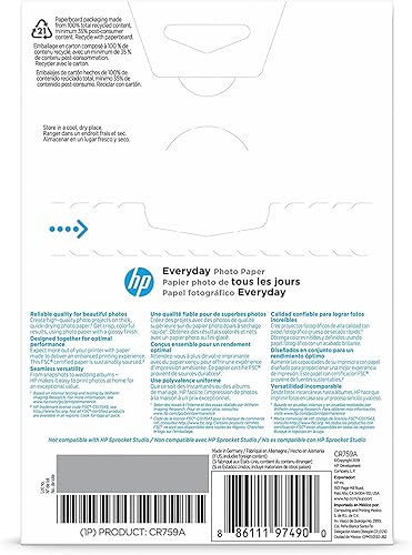 Miniatura 3 de HP CR759A 100 hojas de papel fotográfico brillante para uso diario de 4 x 6 pulgadas