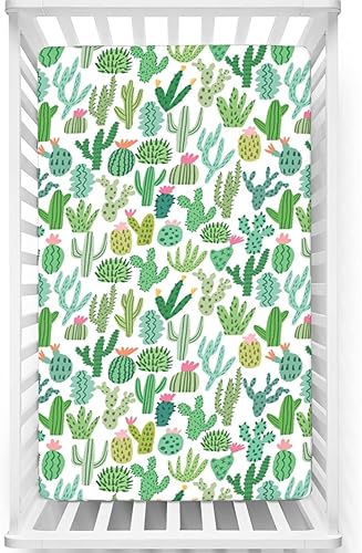 Sábana bajera ajustable para cuna con temática de cactus, sábana bajera estándar para cuna, suave y transpirable, ideal para habitación de niños o