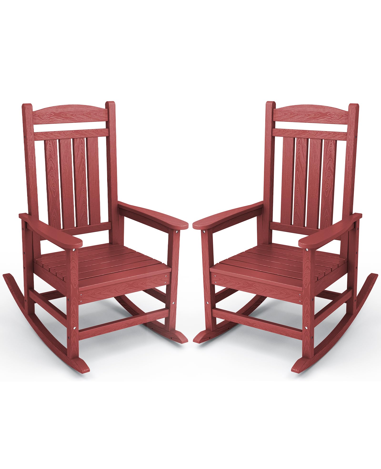 KINGYES Outdoor Rocking Chair Set of 2, High Density Polyethylene Patio Rocking Chairs with 330lbs Support for Adults, Dark Red