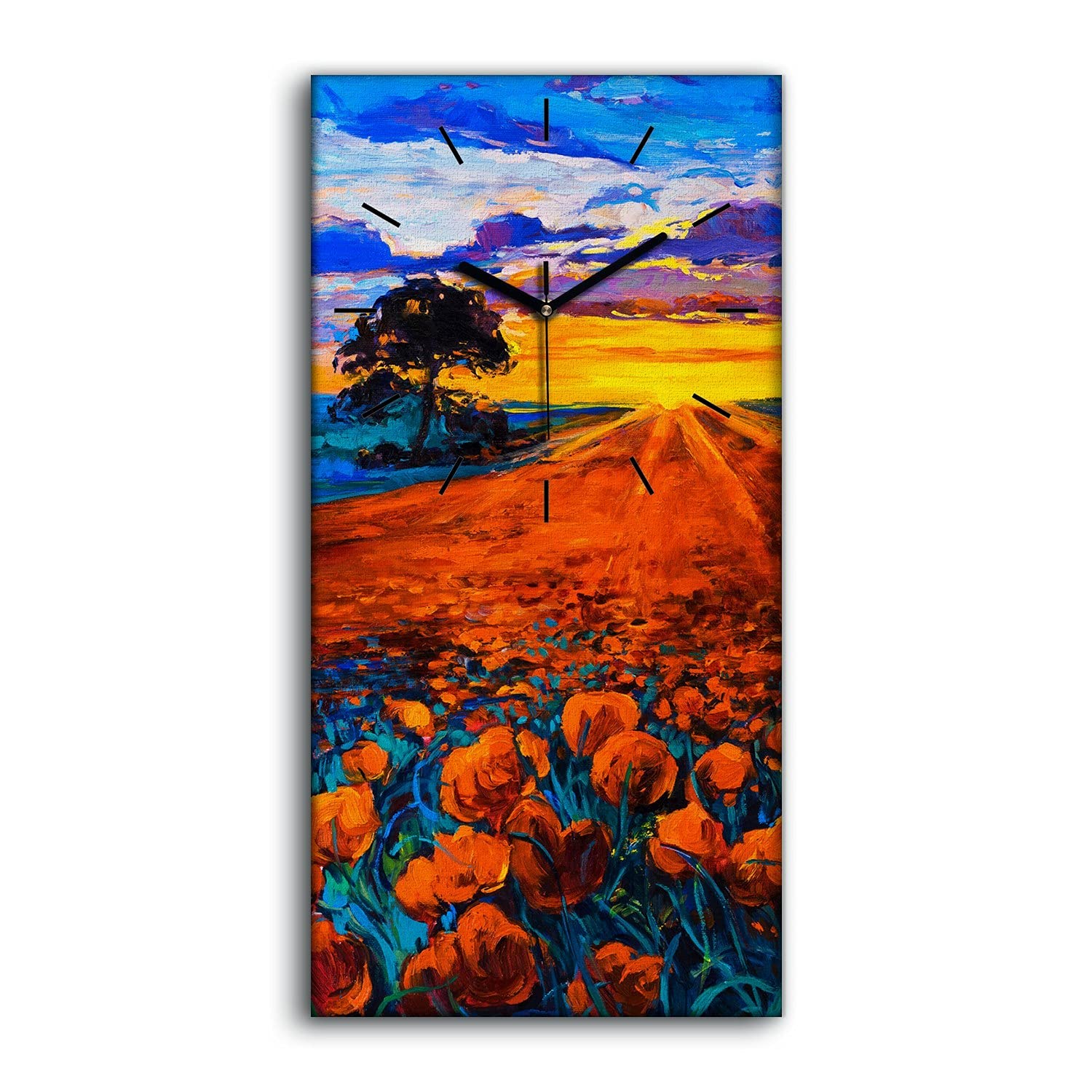 Horloge sur Toile Sans Tic-Tac pour Chambre Art Moderne Silencieux Fleurs 30x60
