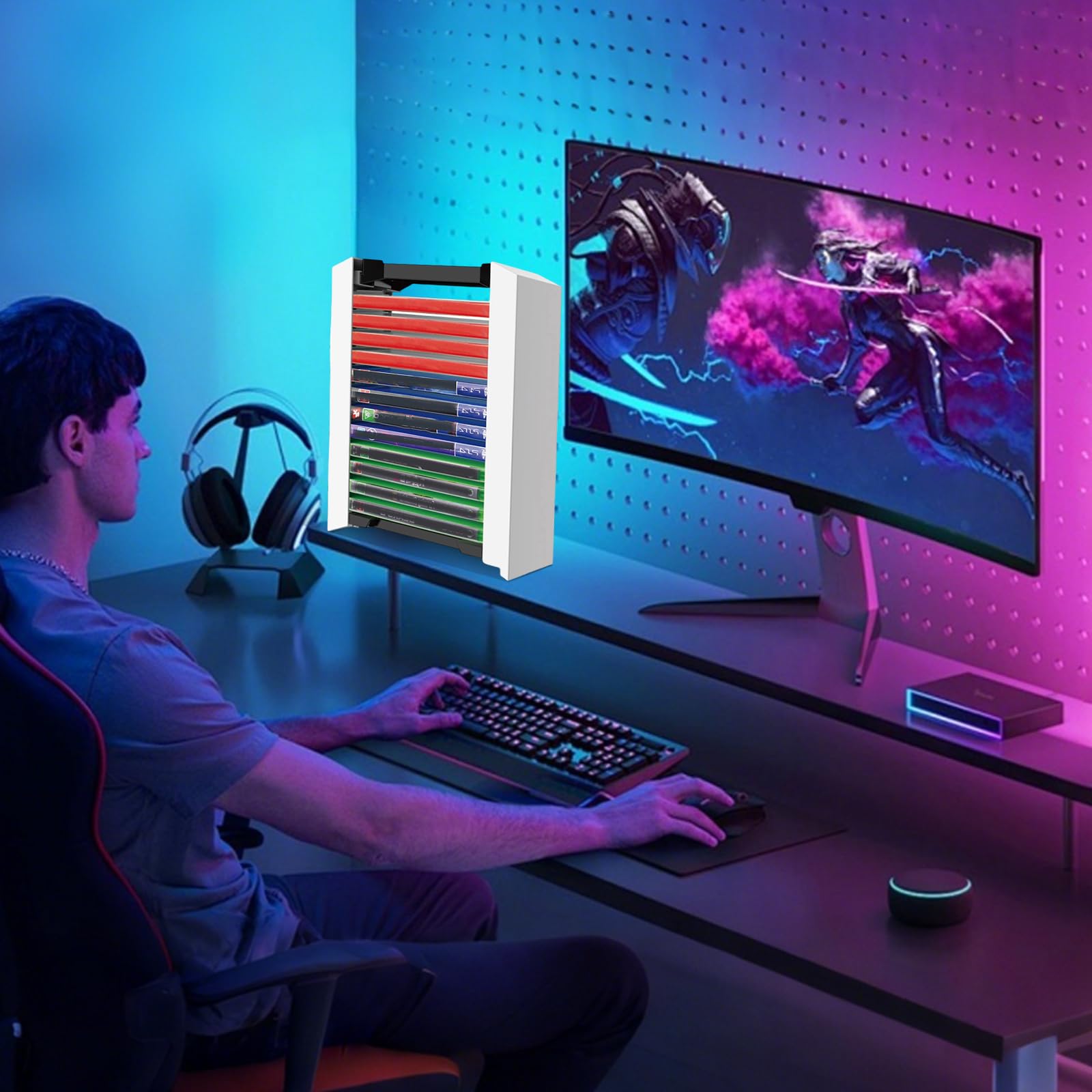NCONCO Scatola di immagazzinaggio, torre per giochi PS5, torre dei dischi da gioco, organizzatore di accessori da gioco, 12 supporti per dischi da gioco per PS5, PS4