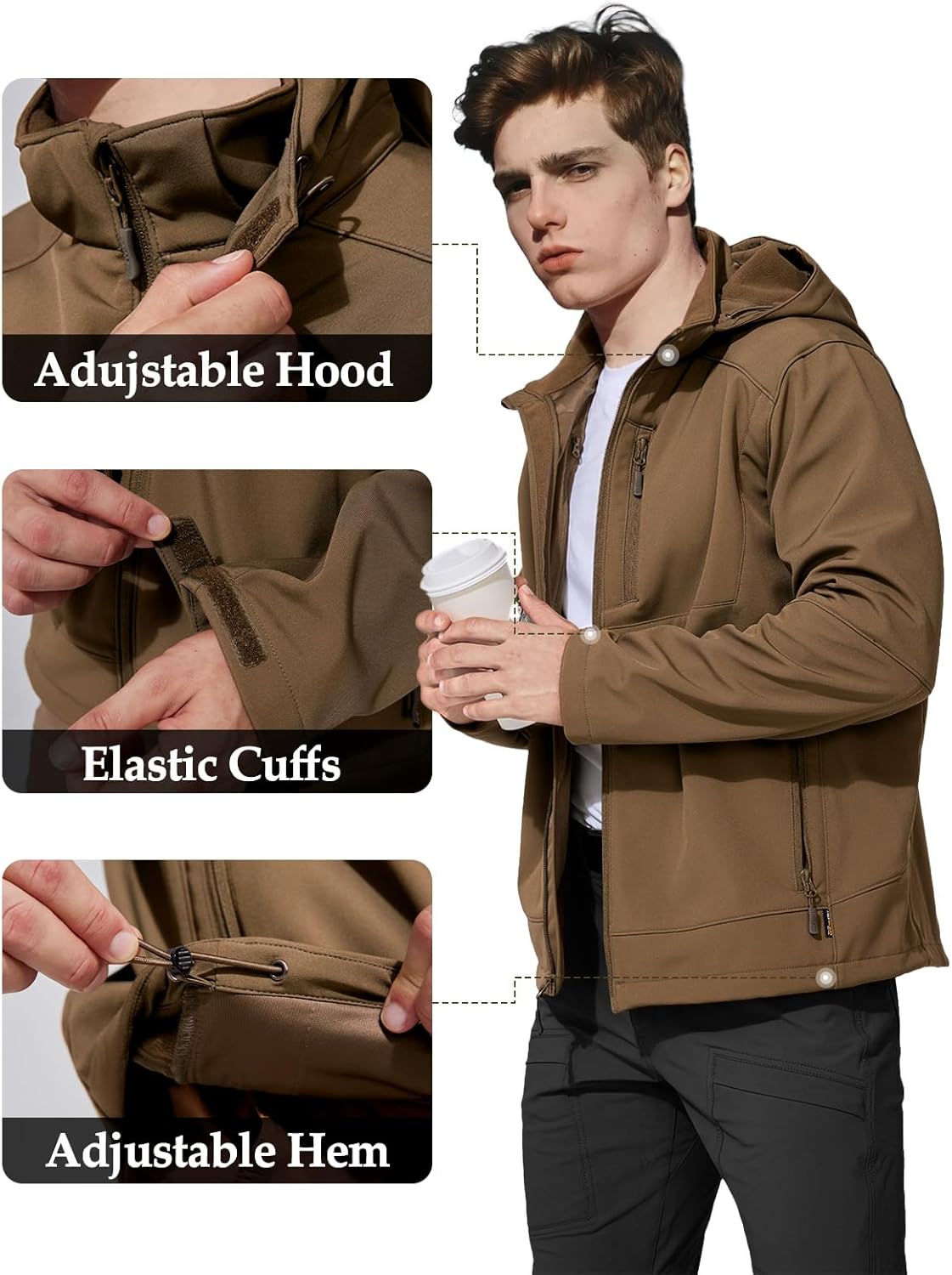 Mens Jacket Waterproof Hooded Coats Tactical Soft Shell Jackets for Men - Image 5
