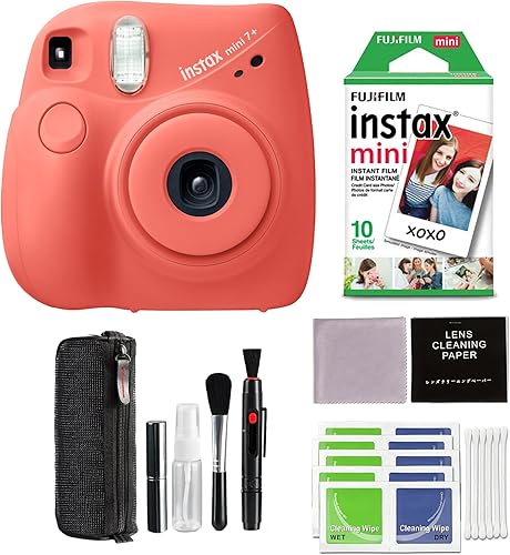 Fujifilm FujiFilm Instax Mini 7+ Coral claro con paquete de 10 películas con kit de accesorios extra