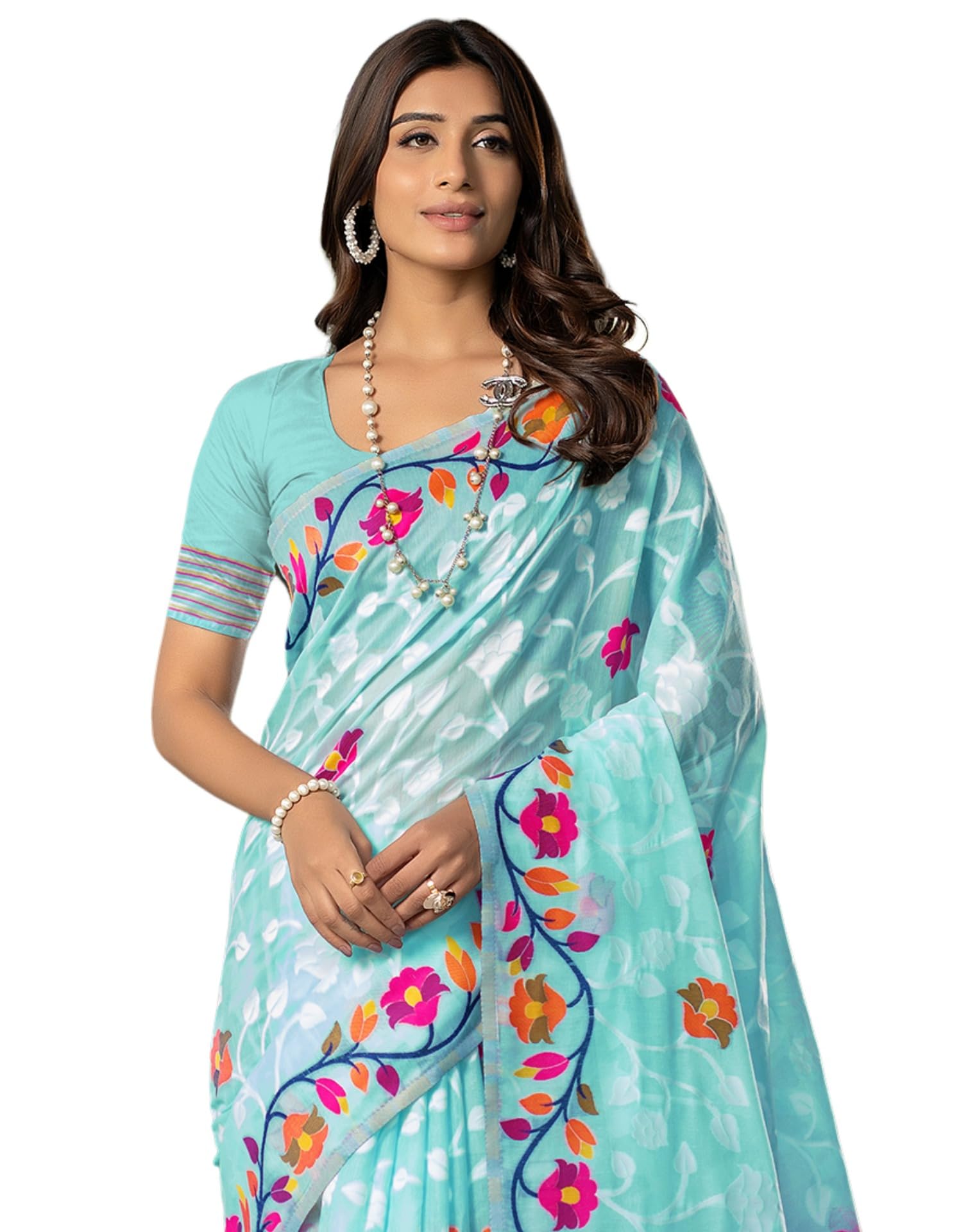 siril Women's Cotton Jacquard Saree With Unstitched Blouse Piece-picture-15