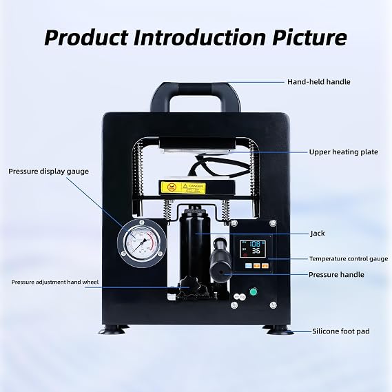 Heat Press Machine, 10T Manual Hydraulic Jack Heat Press Machine 600W Dual Heat Platen 2.3 x 4.7 Inch Intelligent LCD Screen and Accurate Pressure Gauge 220V Heat Press Plate