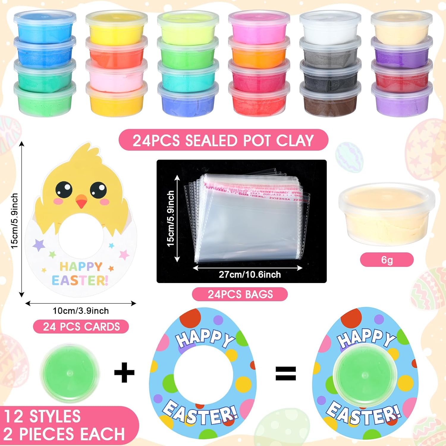 Tioncy 24 Pack Easter Classroom Gifts Bulk for Kids with Clay Molds Easter Basket Stuffers Air Dry Clay set with Mold Holiday Gifts for Classroom Party Favors