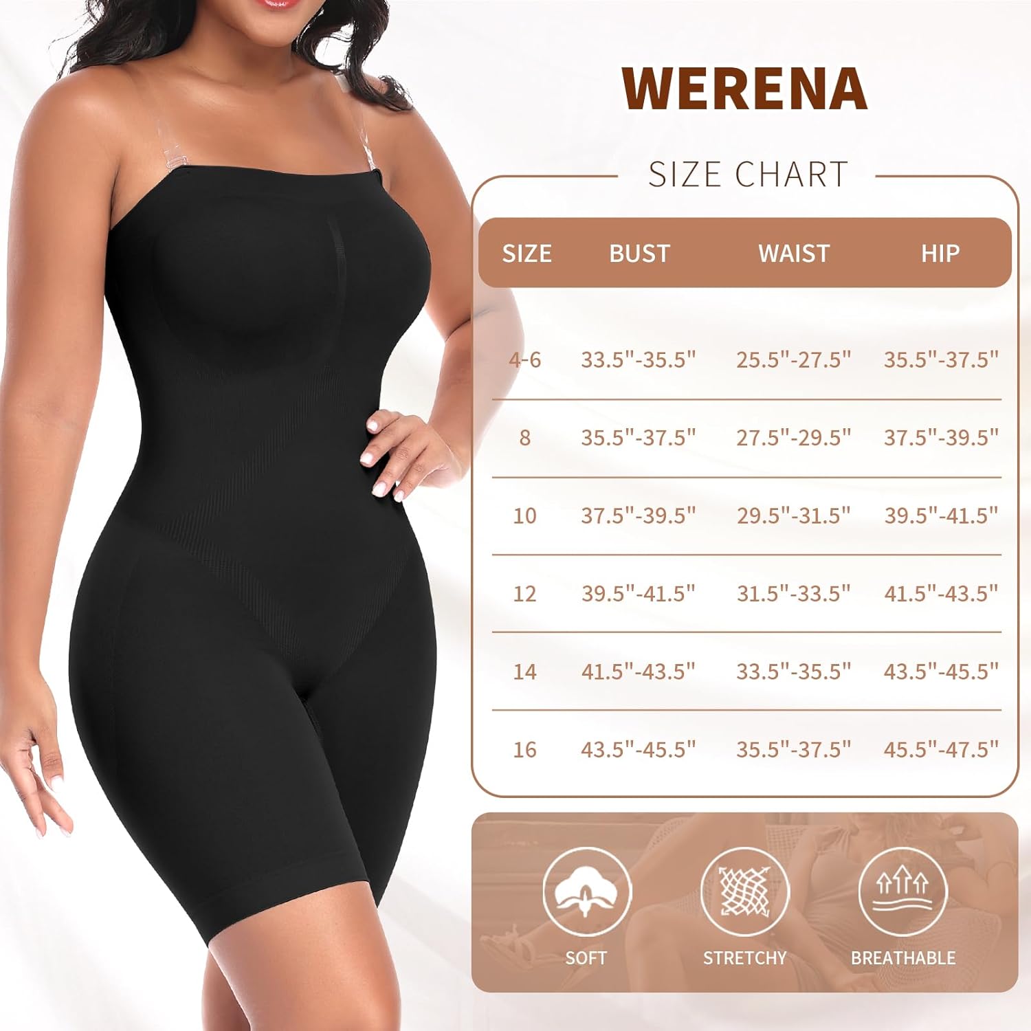 Werena Strapless Shapewear Bodysuit for Women Tummy Control Shapewear Full Body Shaper with Removable Straps - Image 6