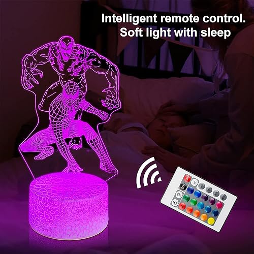 Miniatura 4 de Regalo de superhéroe 3D luz nocturna, control remoto y tacto inteligente, 16 colores cambiantes, regulable, creativo, lámpara de mesa USB, regalo