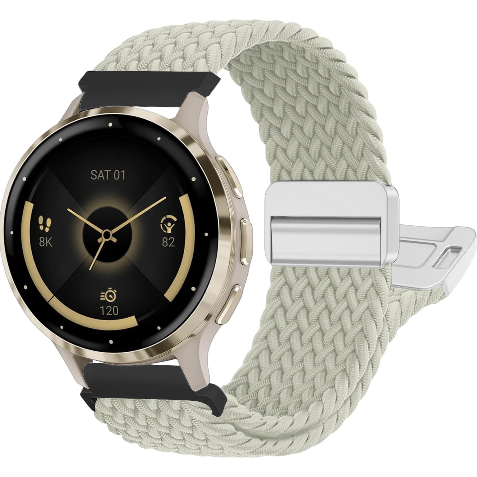 chinbersky Geflochten Armband Kompatibel mit Garmin Vivoactive 5/4/3/Venu/Venu Sq/Venu2 Plus/Forerunner 165/55/245/645/965/955/945/265, 20mm 22mm Magnet Verschluss Stoff Nylon Band für Garmin Armband