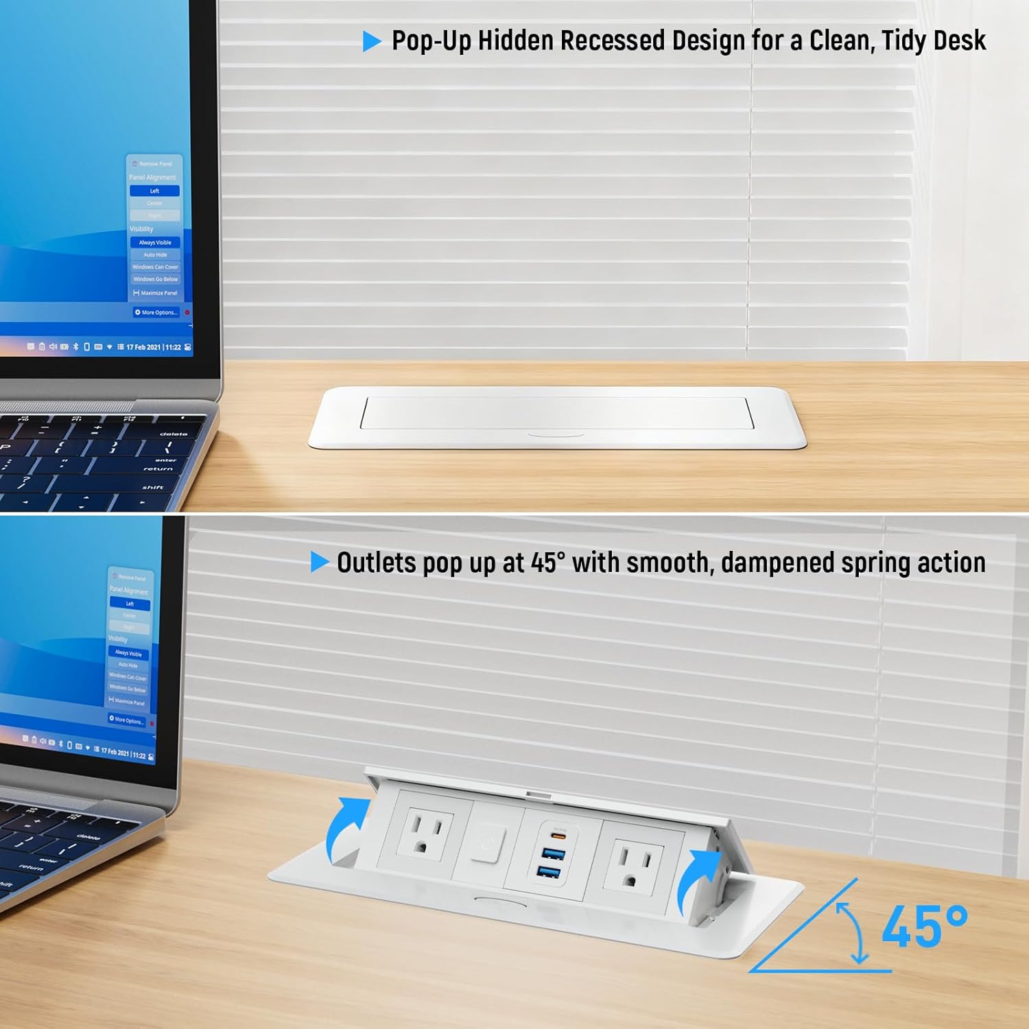 Recessed Power Strip with 2 AC, 2 USB-A, USB-C Ports, Pop Up Power Outlet with PD 20W USB C Fast Charger, Receptacle Outlet with Switch and 6FT Cord for Conference Office Countertop UL Listed,White