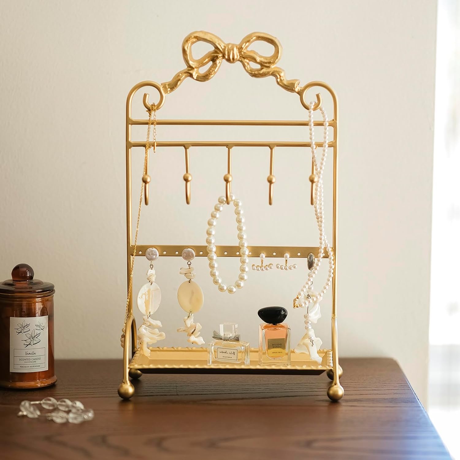 Baroque Gold Bow Metallic Jewelry Display Stand, Vanity Earring Holder