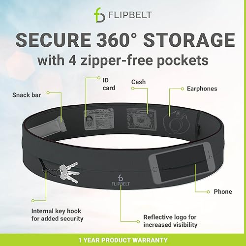 Miniatura 4 de FlipBelt Cinturón clásico para correr, riñonera para mujeres y hombres, no rozaduras para teléfono, cinturón de almacenamiento que absorbe la