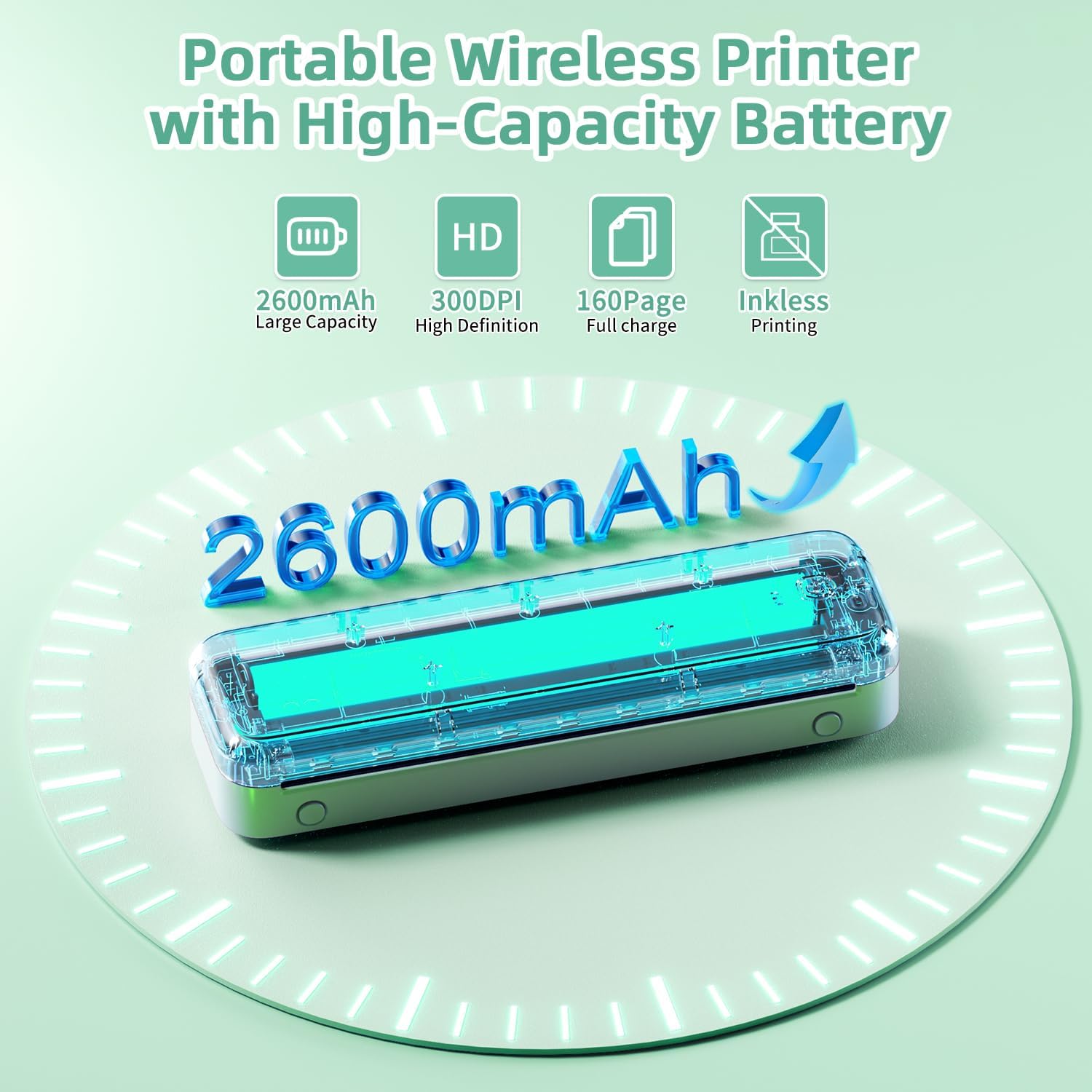 Phomemo M834 Portable Printer battery capacity illustration