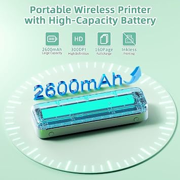 Phomemo M834 Portable Printer, Wireless Bluetooth Thermal Printer, Support Multi-Size Thermal Paper, Compatible with iOS, Android & PC, Mobile Printers for Travel, Office, School, Green