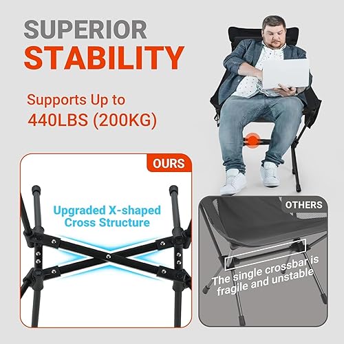 Miniatura 5 de Overmont Silla de camping portátil de respaldo alto, soporte de 440 libras, silla plegable ligera de gran tamaño para adultos, compacta con almohada