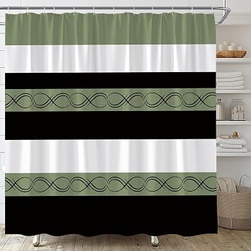 Sage Green Black Stripe Shower Curtain,70x70 Inch