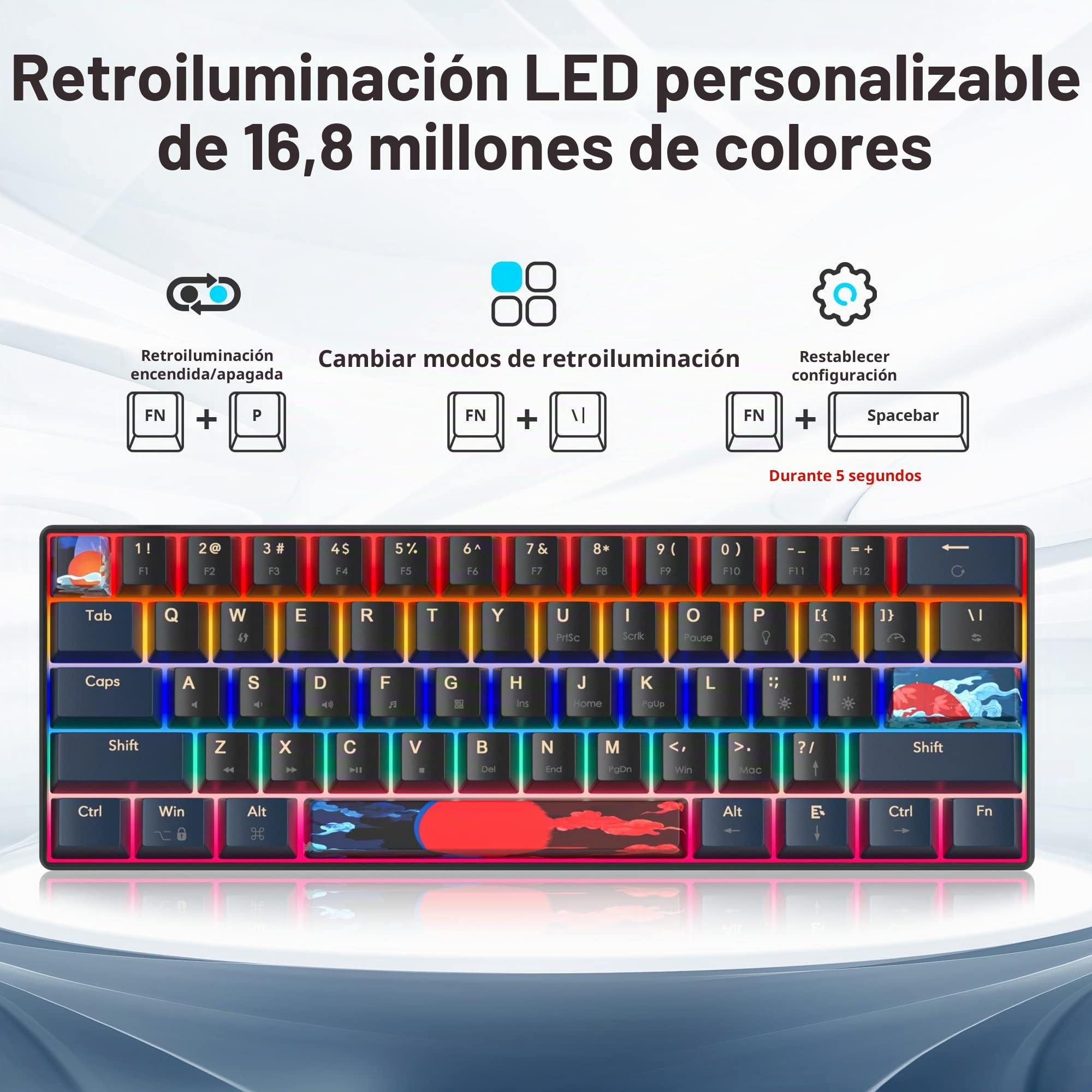 SOLIDEE 60% Teclado mecánico para Juegos,61 Teclas con Interruptor Rojo,Teclado mecánico con Cable con retroiluminación LED,Teclado ergonómico Compacto,para PS5/PS4/Xbox(61 Blue Samurai(B))
