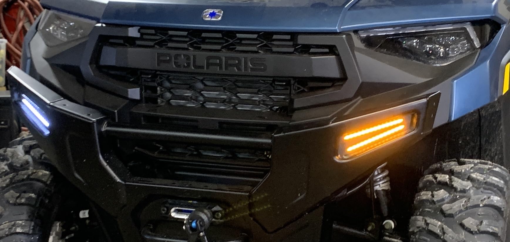 MCSADVENTURES Turn Signal and Horn Kit for 2025 Polaris Ranger 1000 XP – Plug and Play Wiring Harness with Recessed Switchback Front Bumper DRL and Turn Signal Lights (Lever Switch, With Horn)