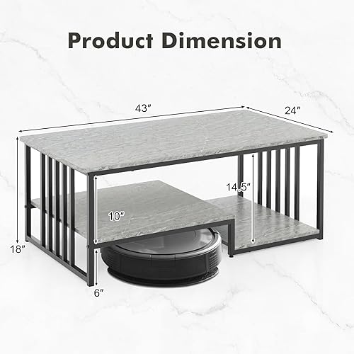 Miniatura 3 de Tangkula Mesa auxiliar pequeña para espacios pequeños, mesa de cóctel rectangular con almacenamiento, textura de mármol sintético, mesa central