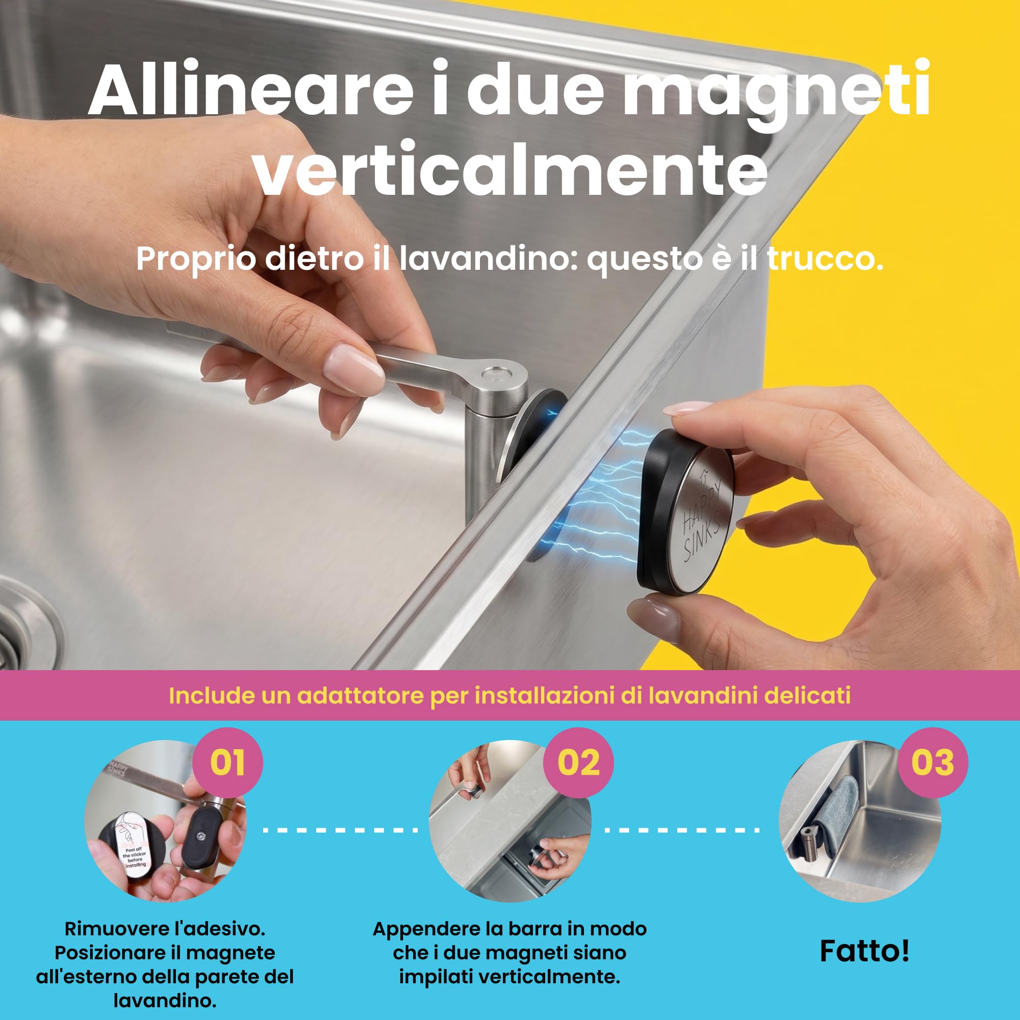 Porta strofinacci magnetico per lavello della cucina - Magnete potente - Organizer per lavello della cucina - Porta strofinacci magnetico da cucina (acciaio)