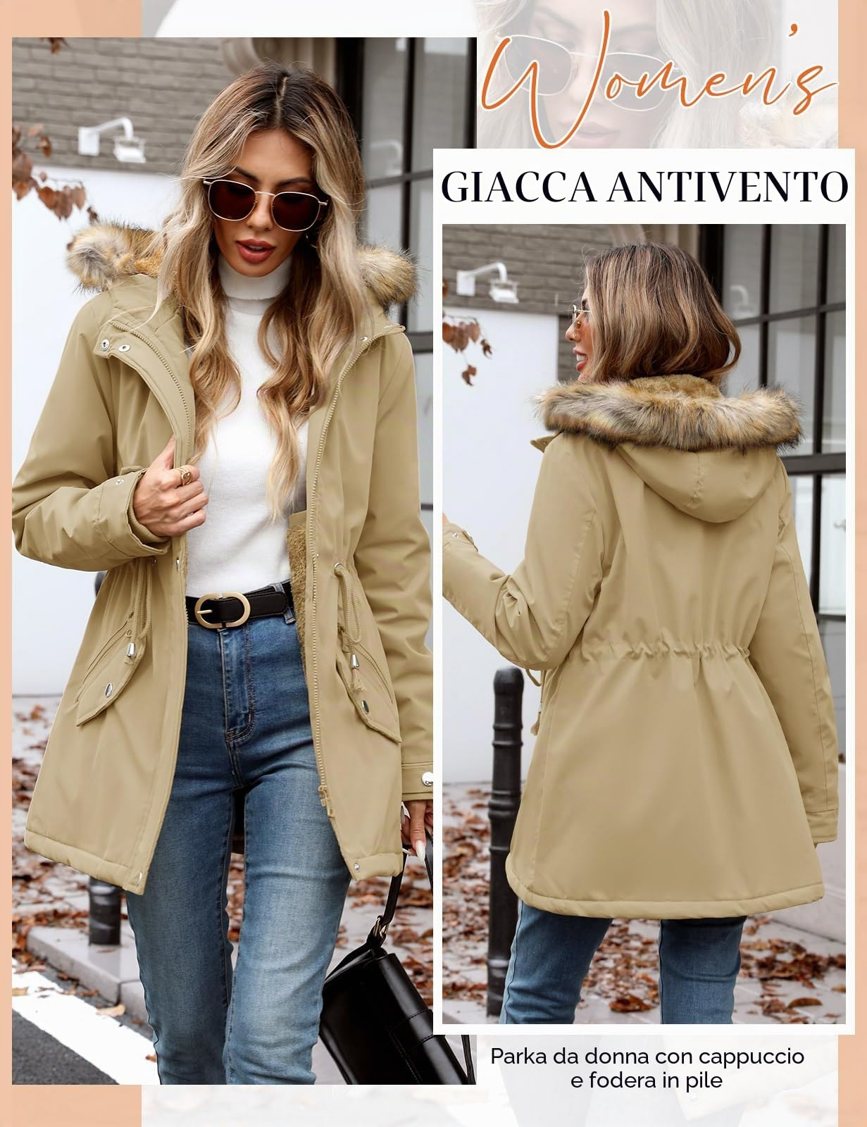 Parka Donna Scaldino Cappotto Invernale con Cappuccio Antivento e Caldo Giacche Lunga Cappotti Elegante Con Pelliccia Outdoor Cappotti