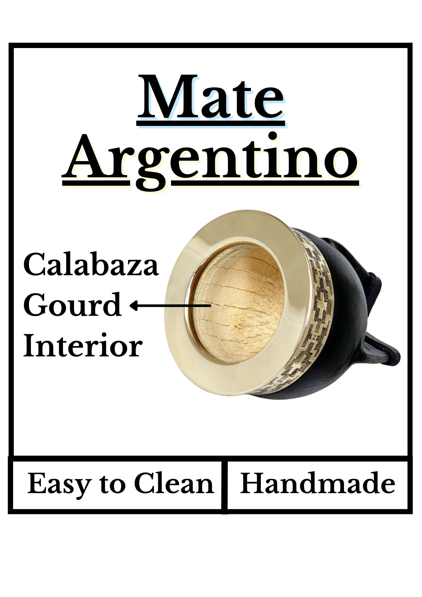 Taza Mate Imperial Calabaza Argentina - Hecho de Interior Calabaza Natural - Exterior Cuero Negro con Plata Alemana (Alpaca)- Incluye Bombilla de Acero Inoxidable