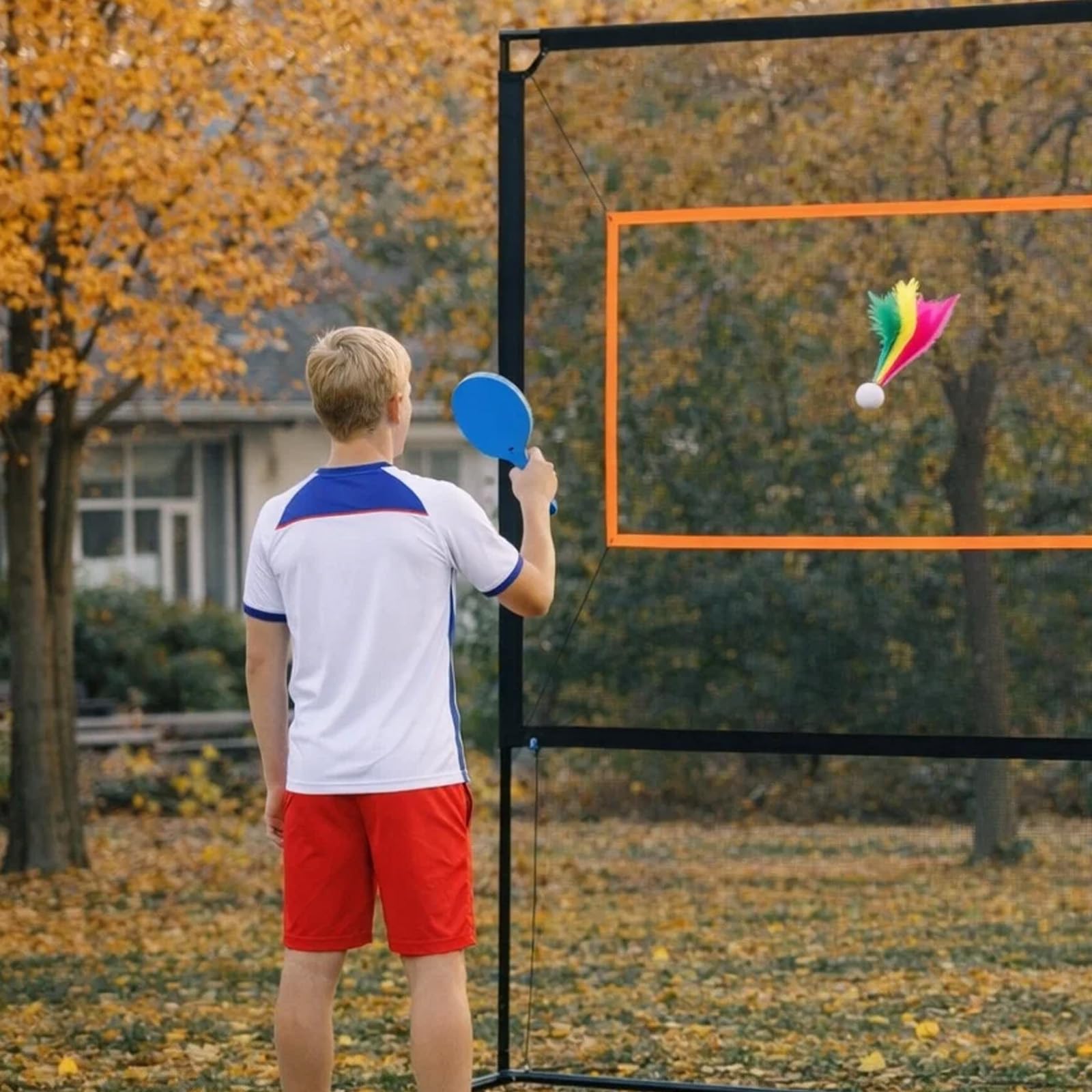 3-in-1 Tischtennis-Set mit Netz, Tragbares Tischtennis Set mit Schlägern, Federbällen & Tischtennisbällen, Verstellbares Spielnetz, Outdoor Set für Garten, Strand & Indoor Sport
