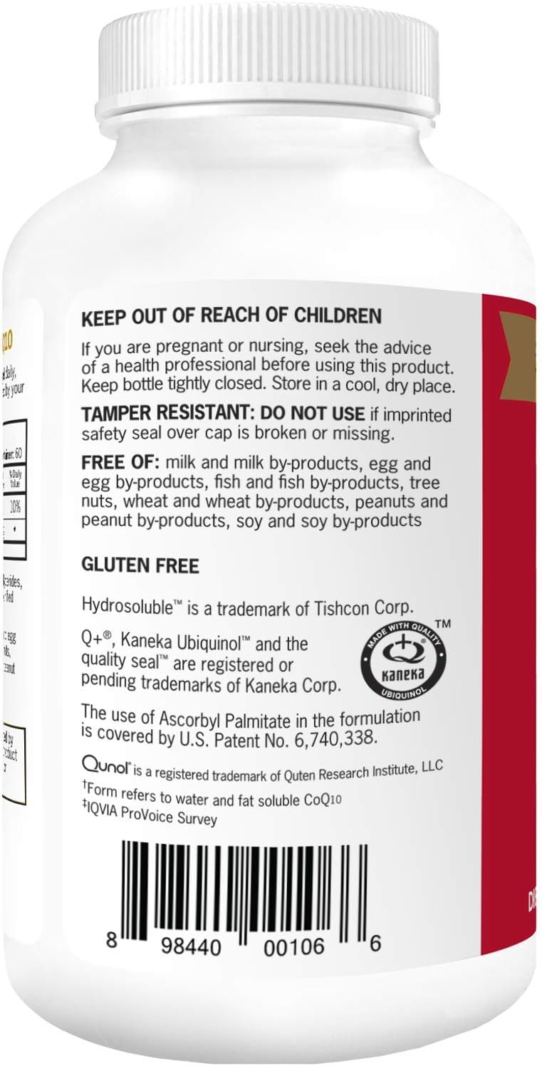 Qunol Mega Ubiquinol CoQ10 100mg, Superior Absorption, Patented Water and Fat Soluble Form of Coenzyme Q10, Natural Supplement Antioxidant for Heart Health, 100 Count, Pack of 2 (11211-SEG100) : Health & Household