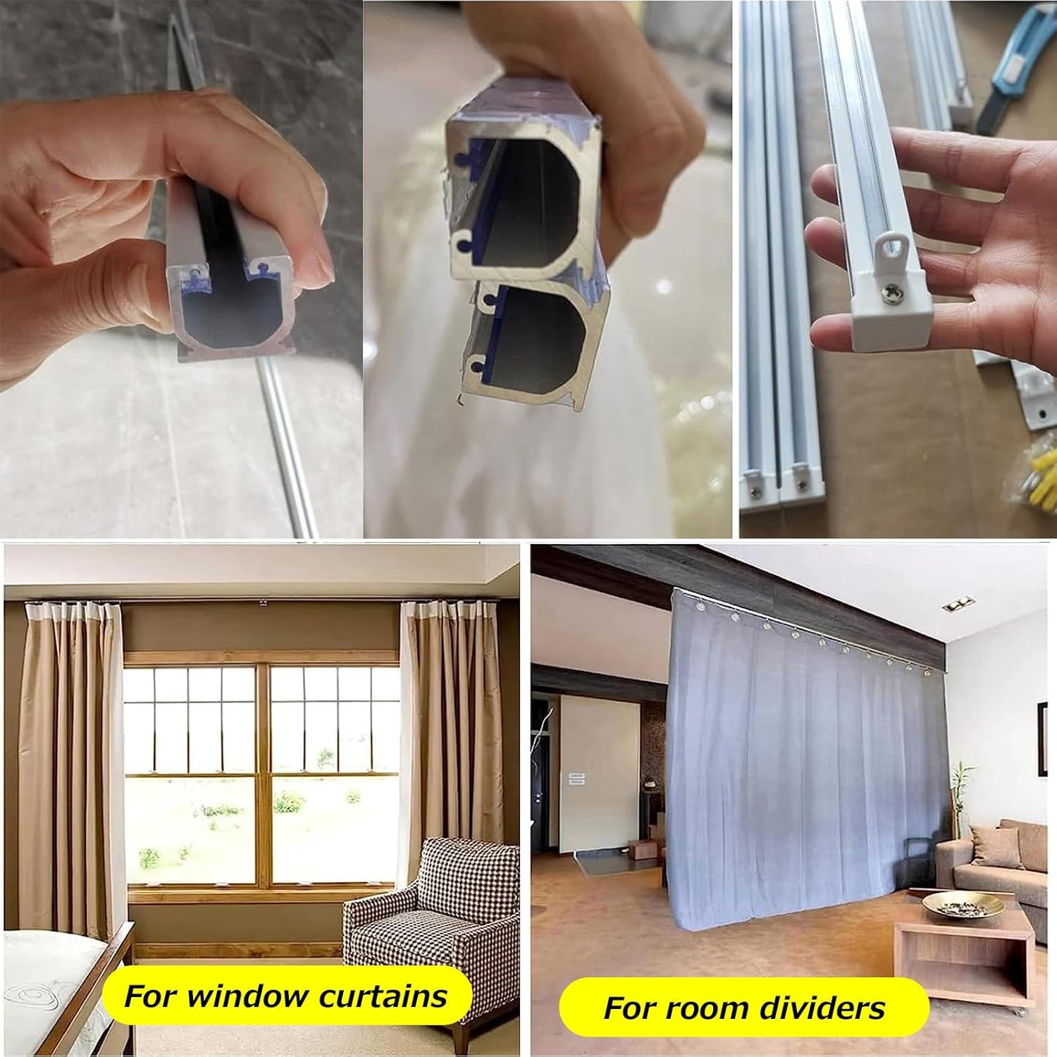 Easy Install Ceiling Curtain Track Set with Silent Rollers, Wall-Mounted Curtain Rails Hardware for Shower Curtains, Windows, Room Dividers & Kids Bedrooms