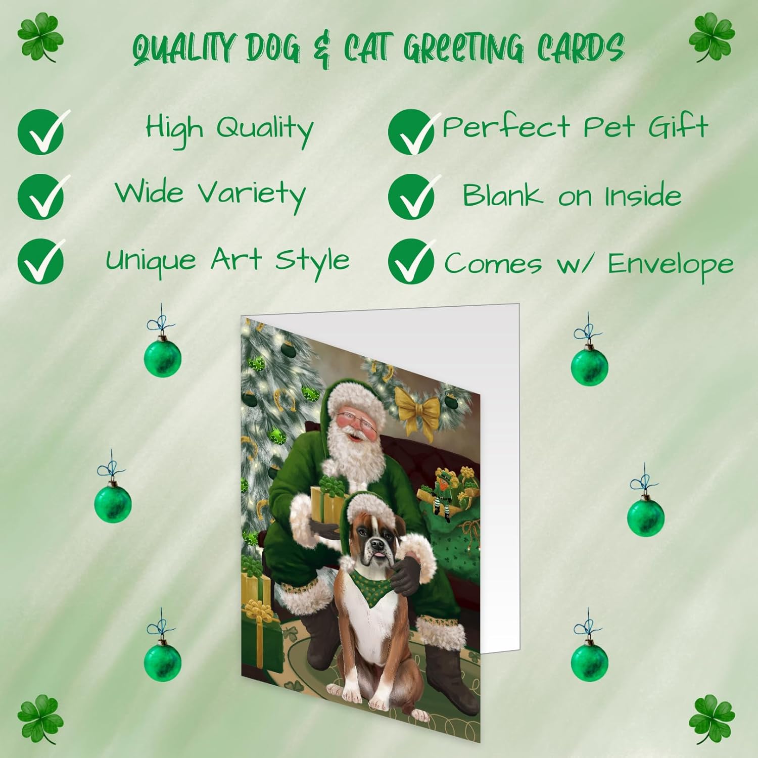 Doggie of the Day Christmas Irish Santa with Gift and Boxer Dog Note Cards - Adorable Pets Invitation Cards with Envelopes - Pet Artwork Christmas Note Cards GCD75803 (10 Greeting Cards)