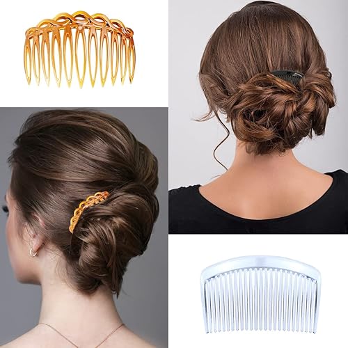 Miniatura 8 de Juego de 18 peines de plástico para el cabello lateral francés accesorios con 11 dientes para múltiples peinados niñas y mujeres negro transparente