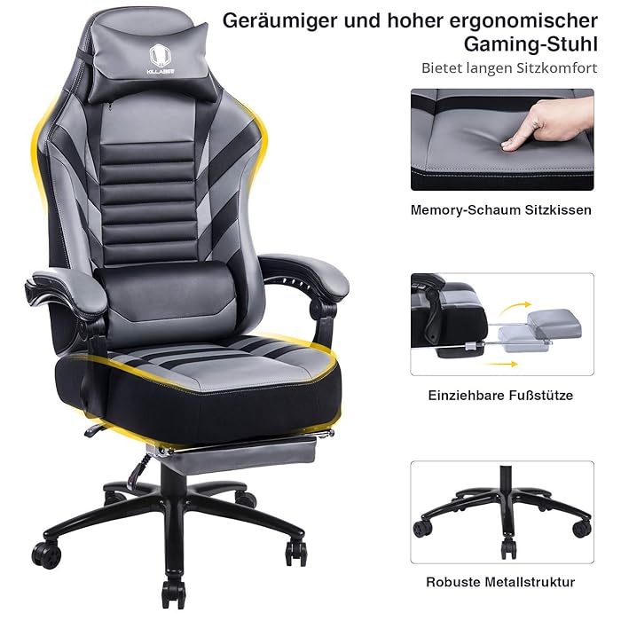 Buy KILLABEE Big & Tall 400lb Memory Foam Reclining Gaming Chair Metal
