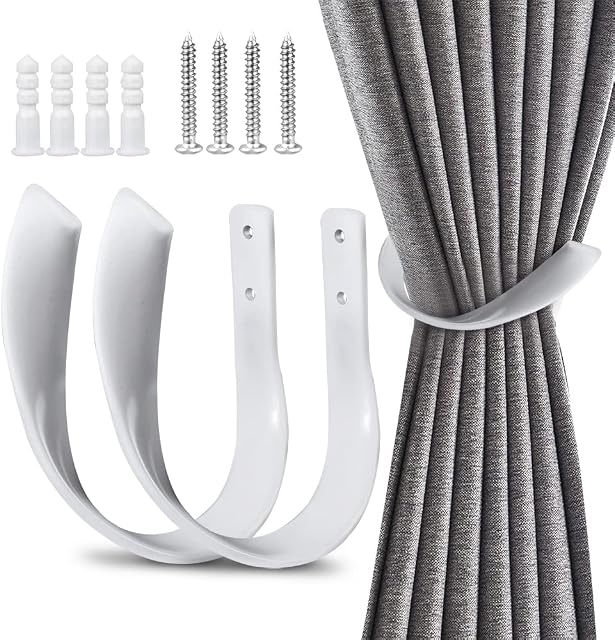 Exclen Curtain Holdback, Curtain Pull Back Hooks, Decorative Curtain Tiebacks, Drapery Hooks for Home Office Bedroom Decor, Aluminum Alloy, Set of 2.