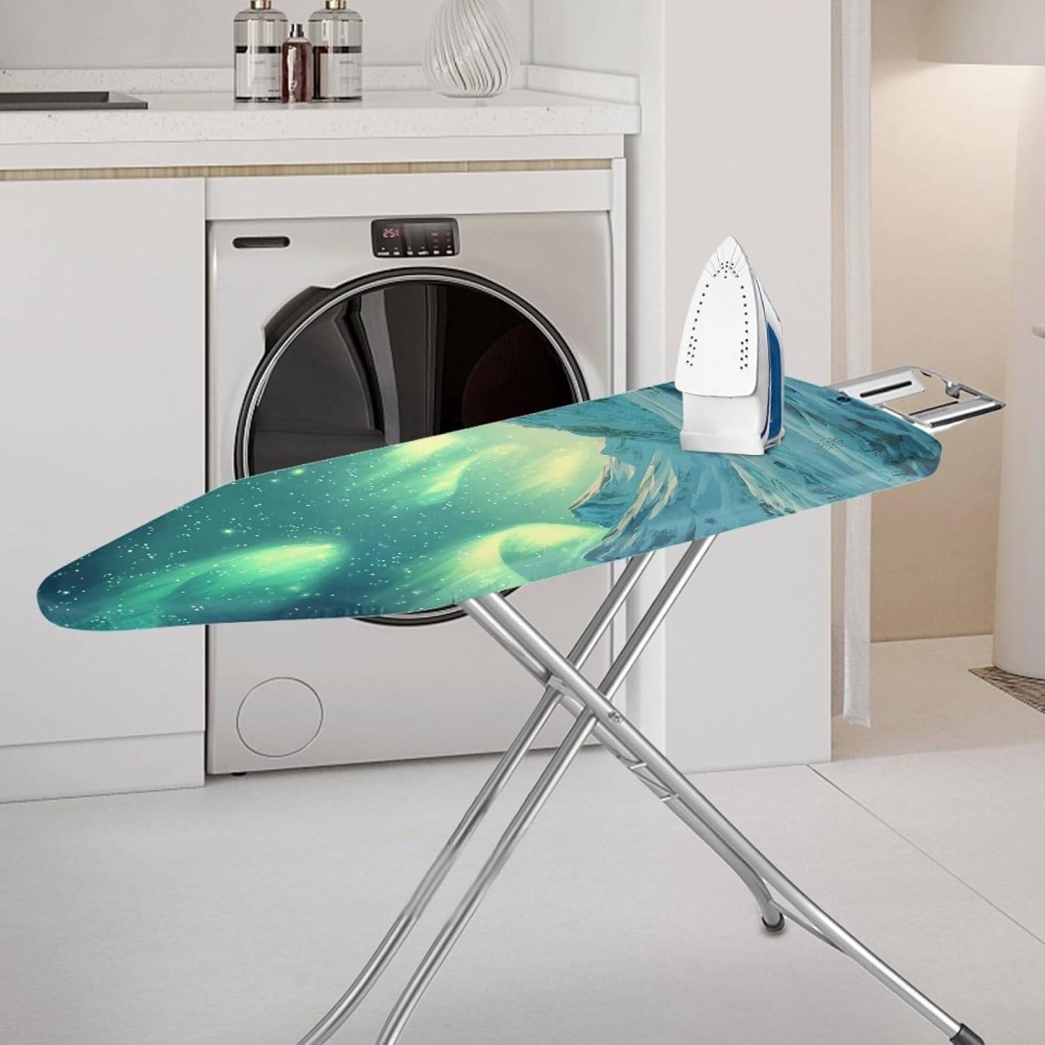 Large Ironing Board Cover and Pad 59x19 Northern Lights Snow Iron Table Cover with Padding,Extra Wide,Resist Scorching and Staining,Heatproof,Adjustable Fastener Durable Stain