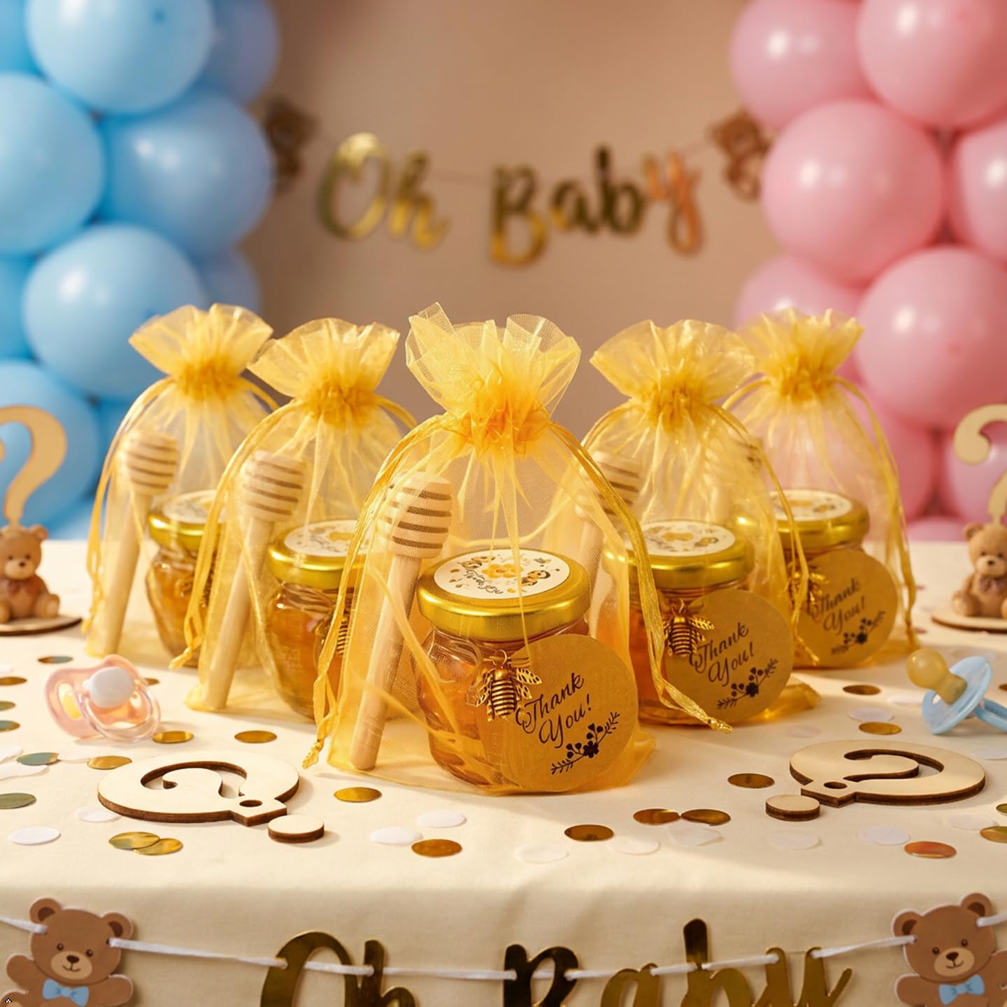 60 pack barattoli di miele di vetro, 1.5 oz vasi di miele esagonali, Con Dippers, ciondoli di api, sacchetti regalo, carta, jute e adesivi - ideali per bomboniere battesimo, matrimoni e feste