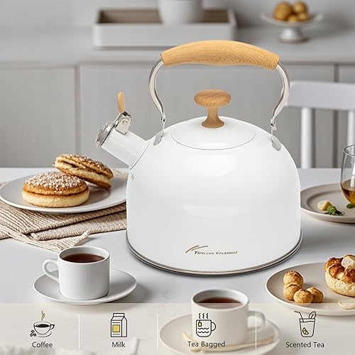 Miniatura 2 de Hervidor de té, hervidor de té silbante de acero inoxidable 304, 2.5 cuartos de galón/2.4 L para estufa de inducción y estufa de gas con mango