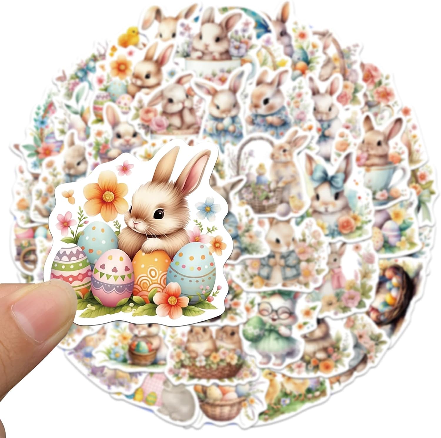 50 Pieces of Easter Egg Bunny Stickers for Creative Decoration of refrigerators, Water Cups, and Mobile Phone Scenes (Easter Bunny)