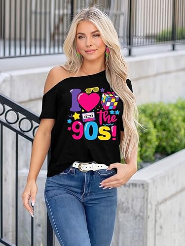 Miniatura 5 de Camisas de los años 80 para mujer, retro, hombros descubiertos, parte superior de discoteca de los años 80 y 90, traje de fiesta temática