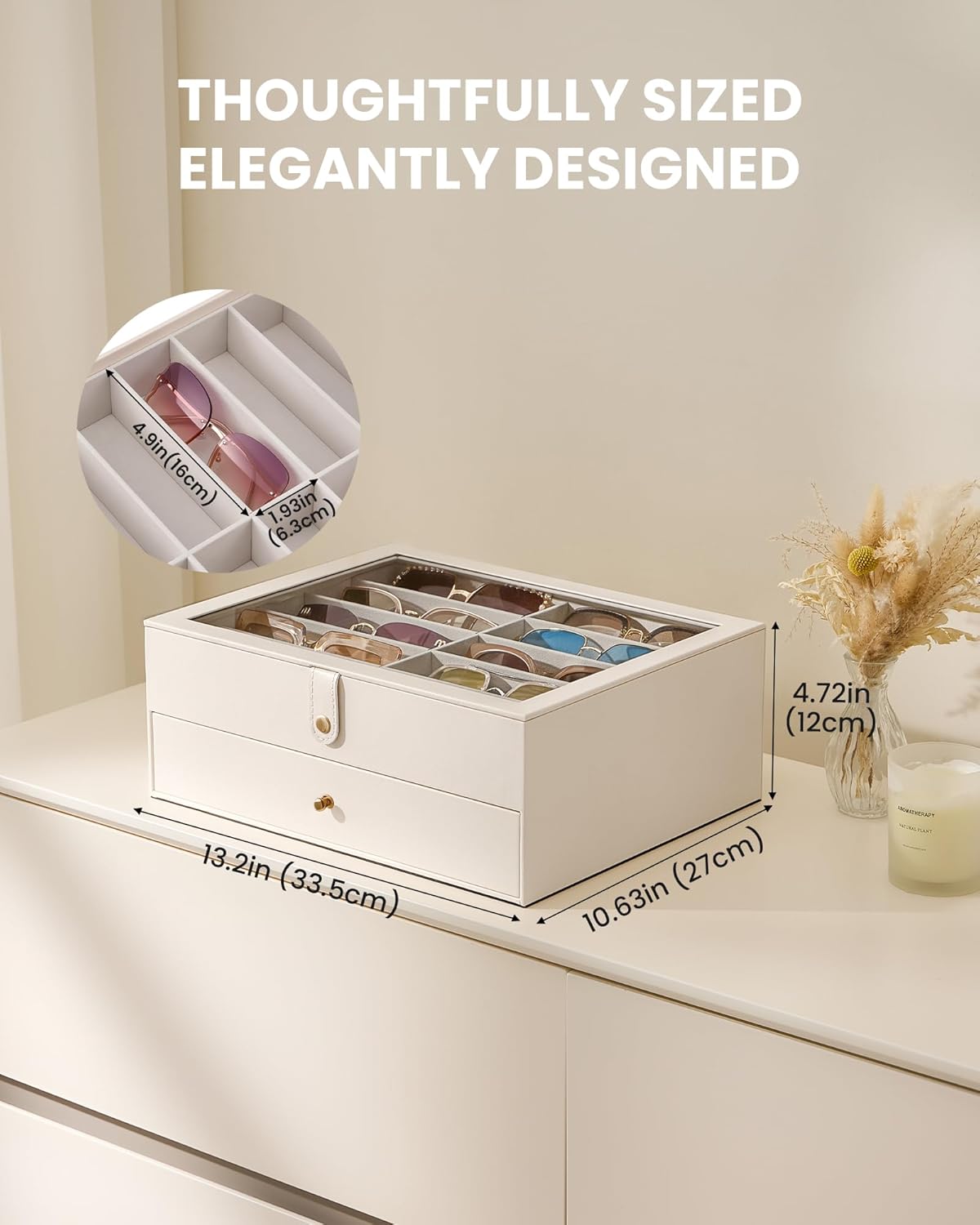 Lolalet 10/20 Slots Sunglasses Organizer Box, Eyeglasses Eyewear Holder Case for Multi Pairs Collection, Mothers Day Gifts