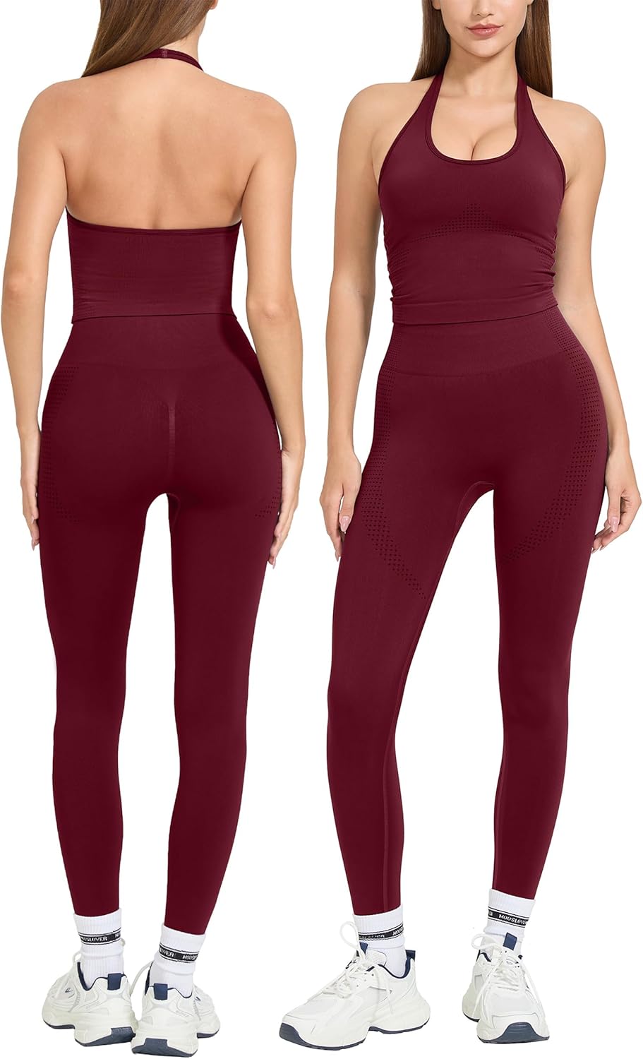 MOOSLOVER Women 2 Piece Workout Sets Halter Sports Bra Butt Lifting Leggings Gym Yoga Outfits