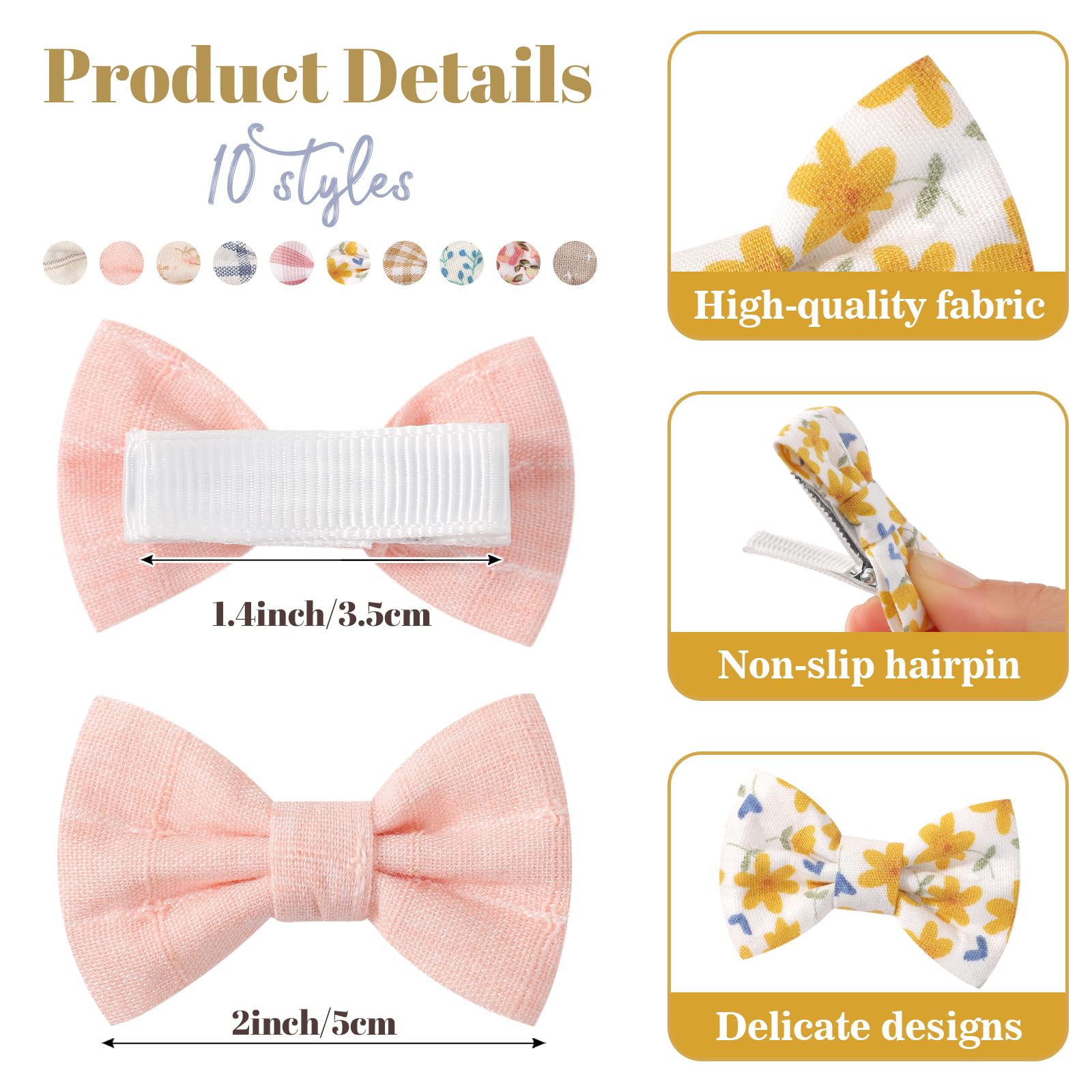 Jollybows 20pcs Barettes Cheveux, 2 Pouces / 5 cm Pince Noeud Cheveux Bébé Pince Cheveux Accessoires pour Enfant Petite Fille Tout-Petits