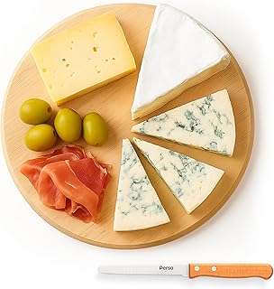 Tabla De Cortar De Madera De Abedul Redonda De 23 Cm + Cuchillo Multiusos, Tabla De Cocina Profesional Para Cortar Servi...