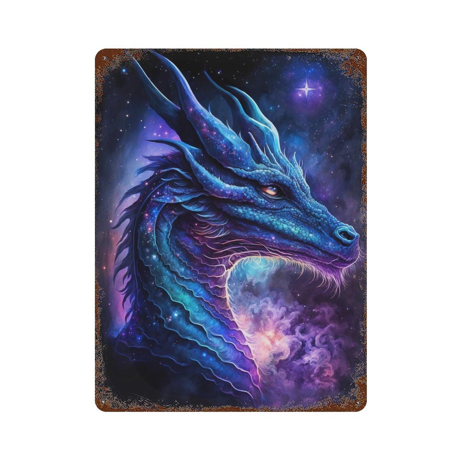 Weathered Tin Sign Galactic Dragon Art Print -8 15.7"x11.8", Rustic Home Decor for Bistro, Counter And Cafe Decor