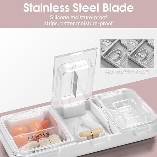 Miniatura 4 de Cortador de pastillas pequeño, portátil, bonita trituradora de píldoras para bolsillo de bolso, corta tabletas de vitaminas (blanco)