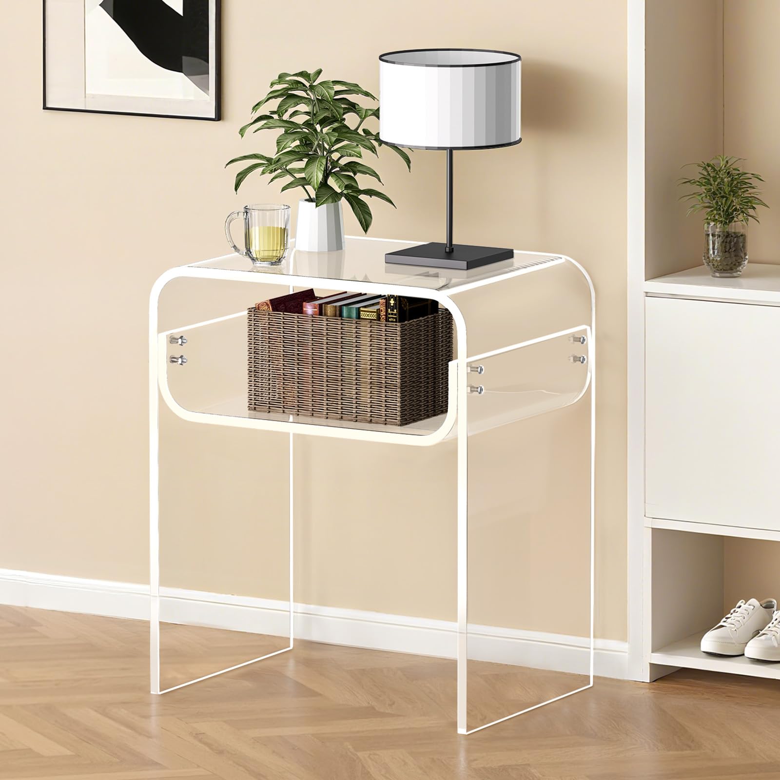 VEVOR Tavolino in Acrilico, Comodino Trasparente a 2 Livelli con Ripiano, Rettangolare Moderno in Acrilico, Comodino Spesso per Camera da Letto, Soggiorno, Studio, 30 x 40 x 50 cm