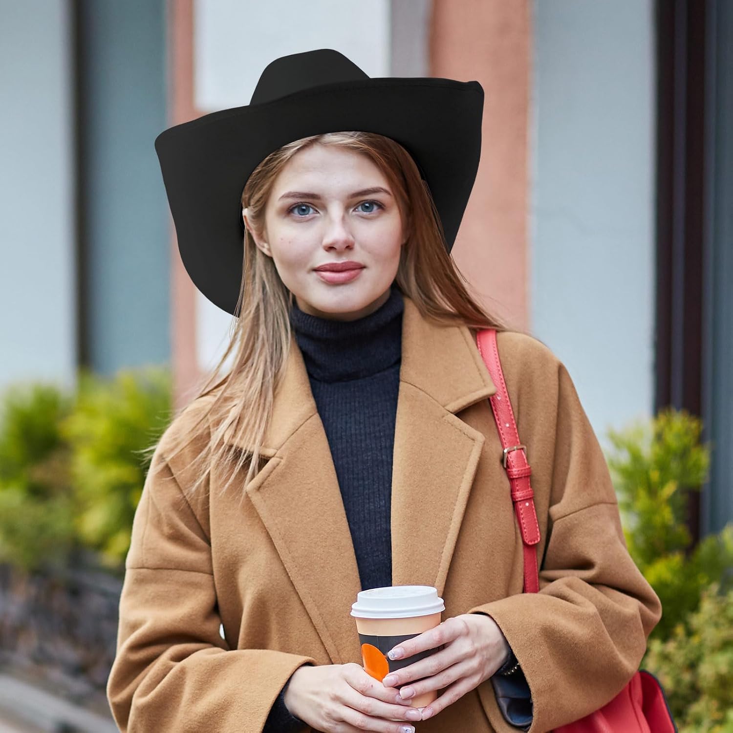 2 Packs Cowboy Hat for Men Women with Shapeable Wide Brim Buckle Belt Western Felt Cowgirl Hat in Black White, M