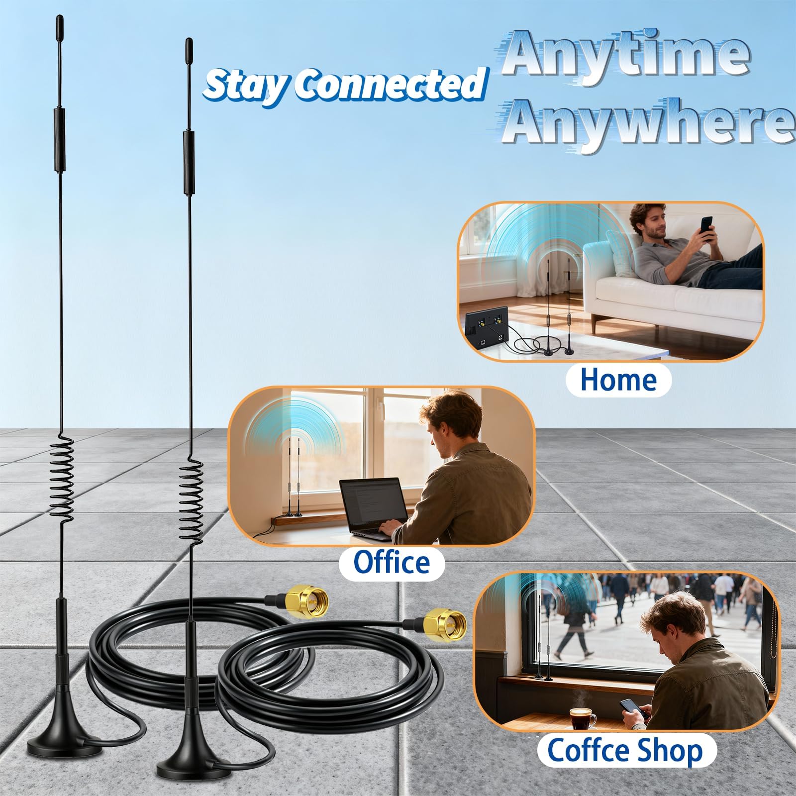 Bingfu Antenna 4G LTE Interni SMA Maschio 7dBi MIMO Esterna Base Magnetica (2 Pacchi) para Tim Iliad Vodafone WindTre 4G LTE Cellular Router Modem Gateway Hotspot