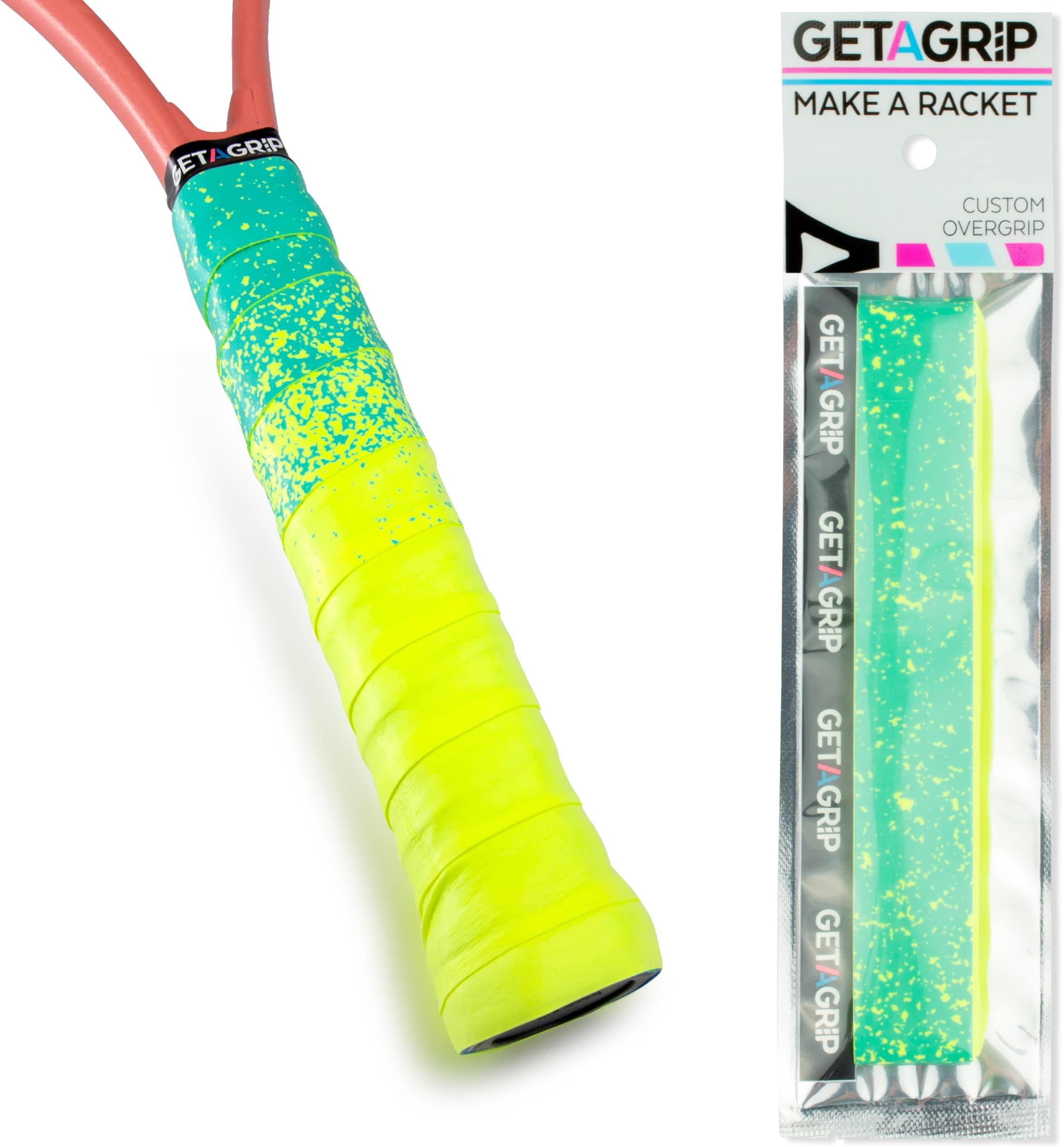 Get A Grip - Custom Tennis Racket Grip Tape - Anti-Slip/Quick-Drying Tennis Overgrips - Precut Badminton Racket Grip with Finishing Tape