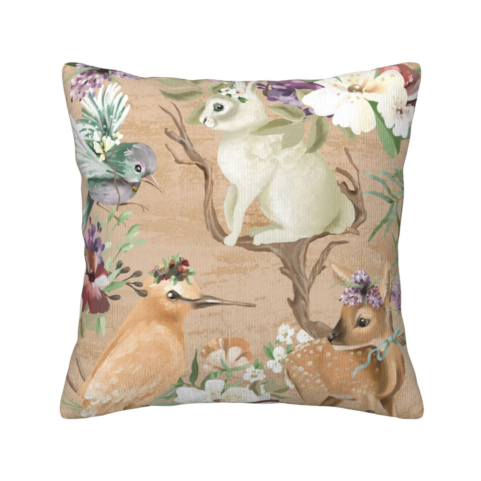 Housse coussin velours côtelé super doux motif floral et cerf de qualité supérieure